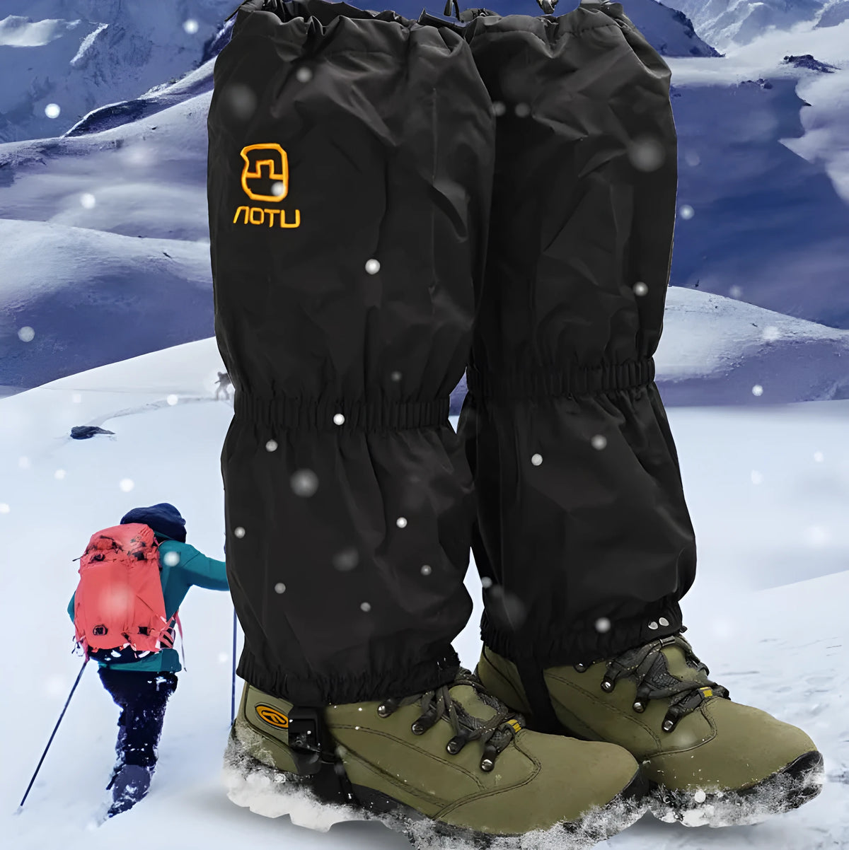 Black unisex gaiters in 210D Oxford fabric for skiing and hiking, one pair with or without LOGO