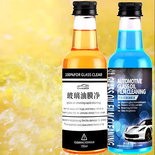 Car glass oil film remover cleaner in 150ml yellow and blue spray bottles