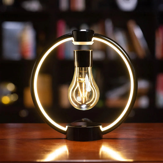 Magnetic Levitation Bulb Retro Bedside LED Night Light with black metal shade