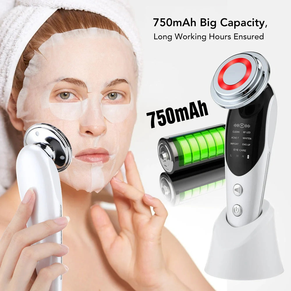 7-in-1 Facial Massager with EMS Micro-Current, Color Light Therapy, and Vibration Massage for Skin Rejuvenation, Acne Treatment, and Pore Cleansing