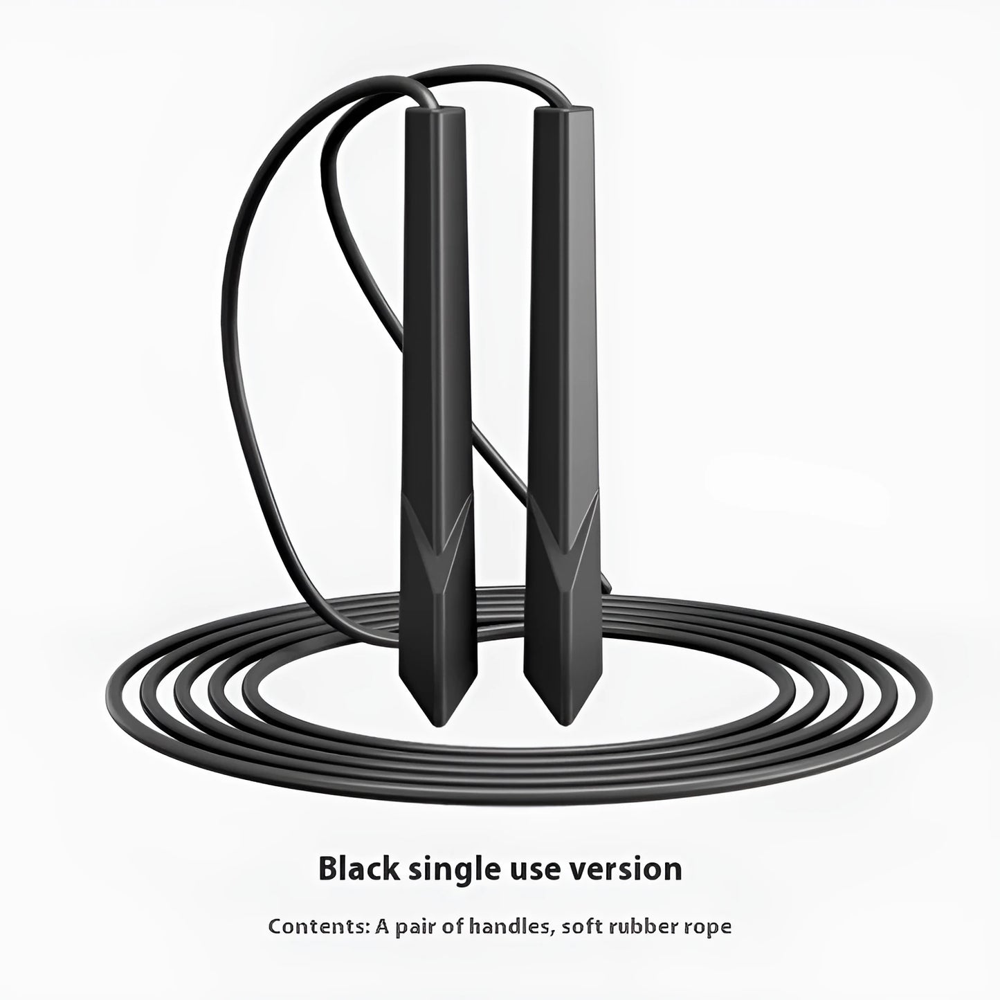 Blue PVC skipping rope with plastic handles on a grey background.