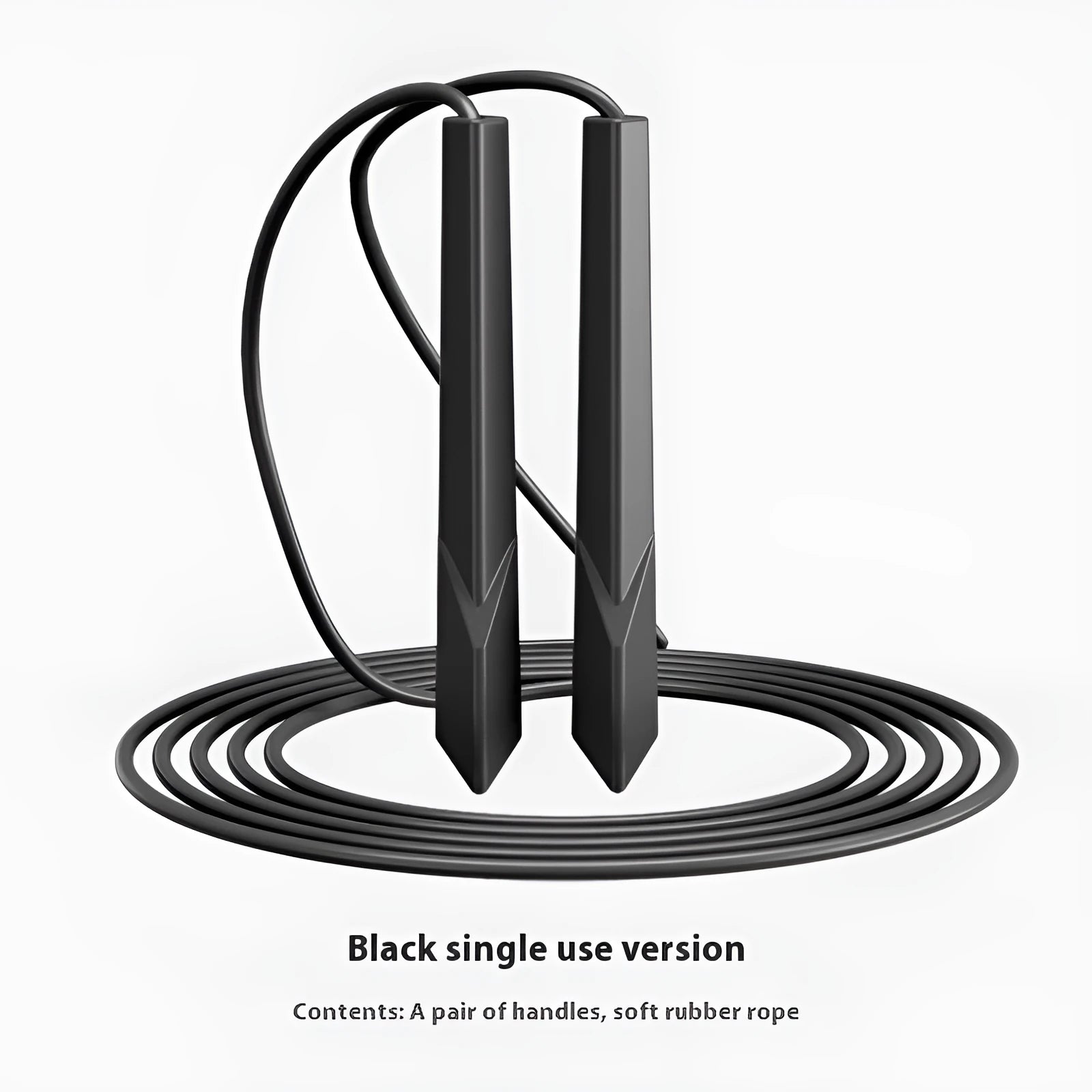 Blue PVC skipping rope with plastic handles on a grey background.