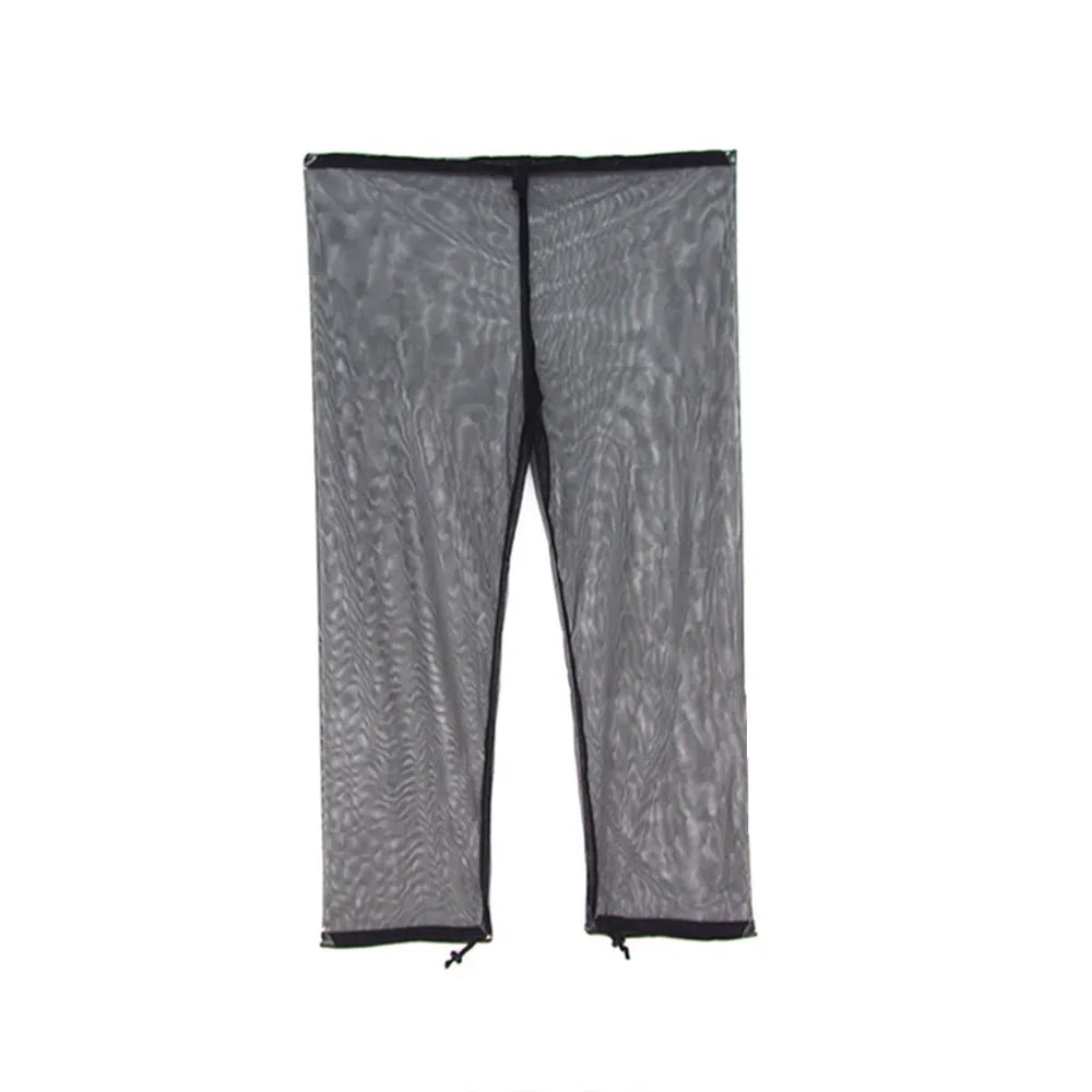 Four-piece mesh anti-mosquito suit set showing hooded top, pants and booties for outdoor activities