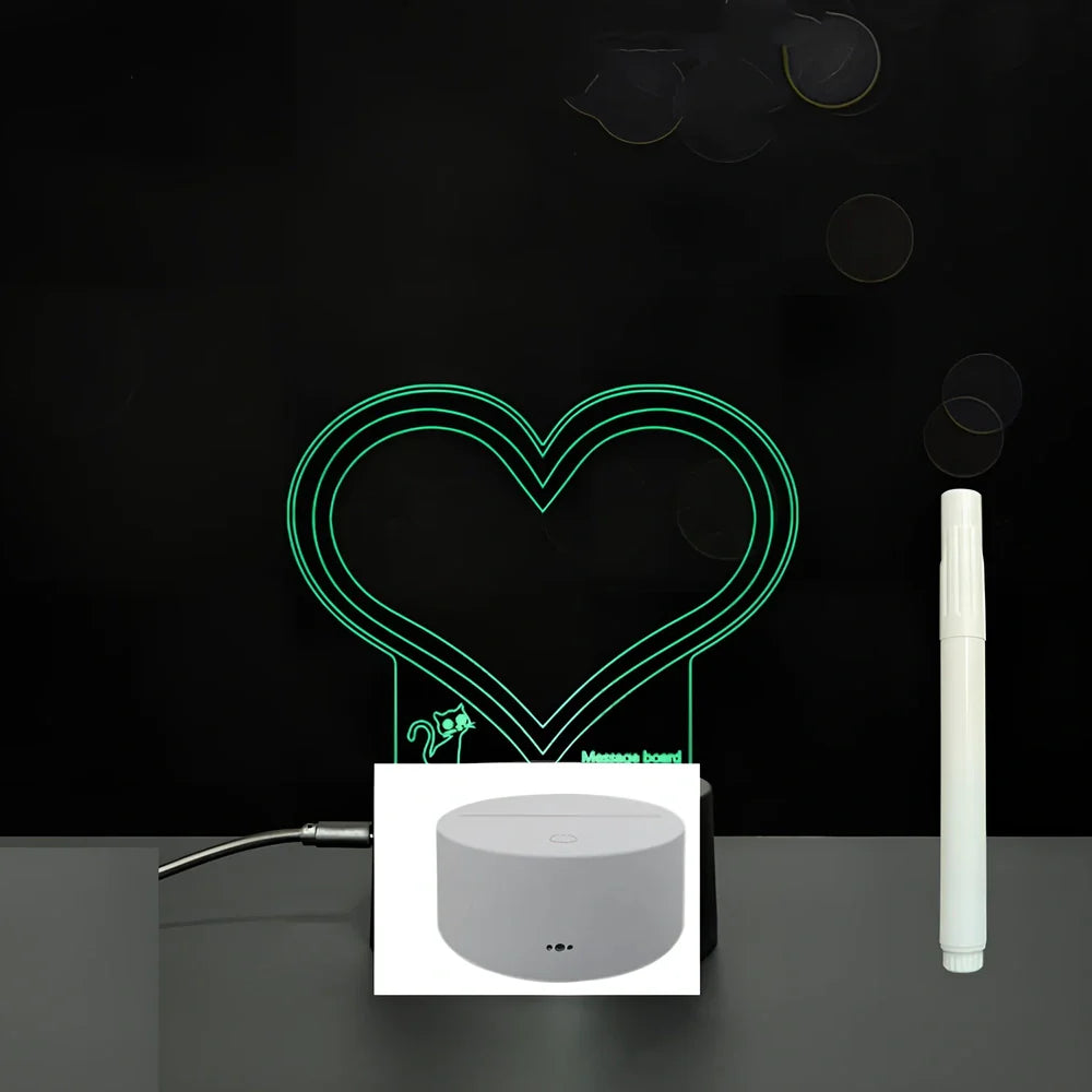 3D acrylic LED message board with touch controls showing illuminated writing on 3.5mm thick surface