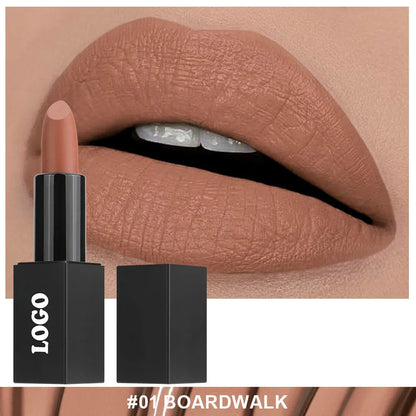 Beauty Does Not Fade matte finish lipstick in nonstick cup packaging, showing range of 24 colour shades.