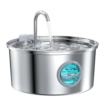 Stainless steel round pet water dispenser with 4L capacity and multiple outlet options