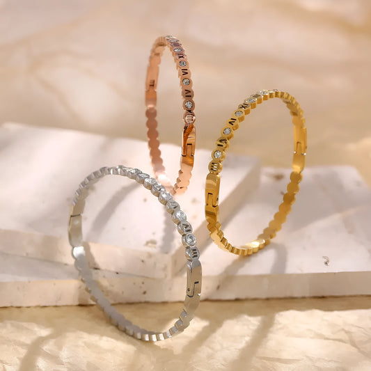 Korean style titanium steel bracelet with number design in gold, rose gold, or steel colour