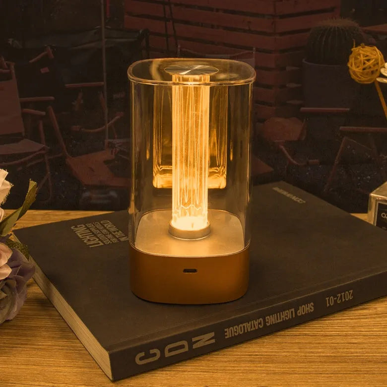 Rose Gold LED touch atmosphere lamp with abstract pattern on bedside table