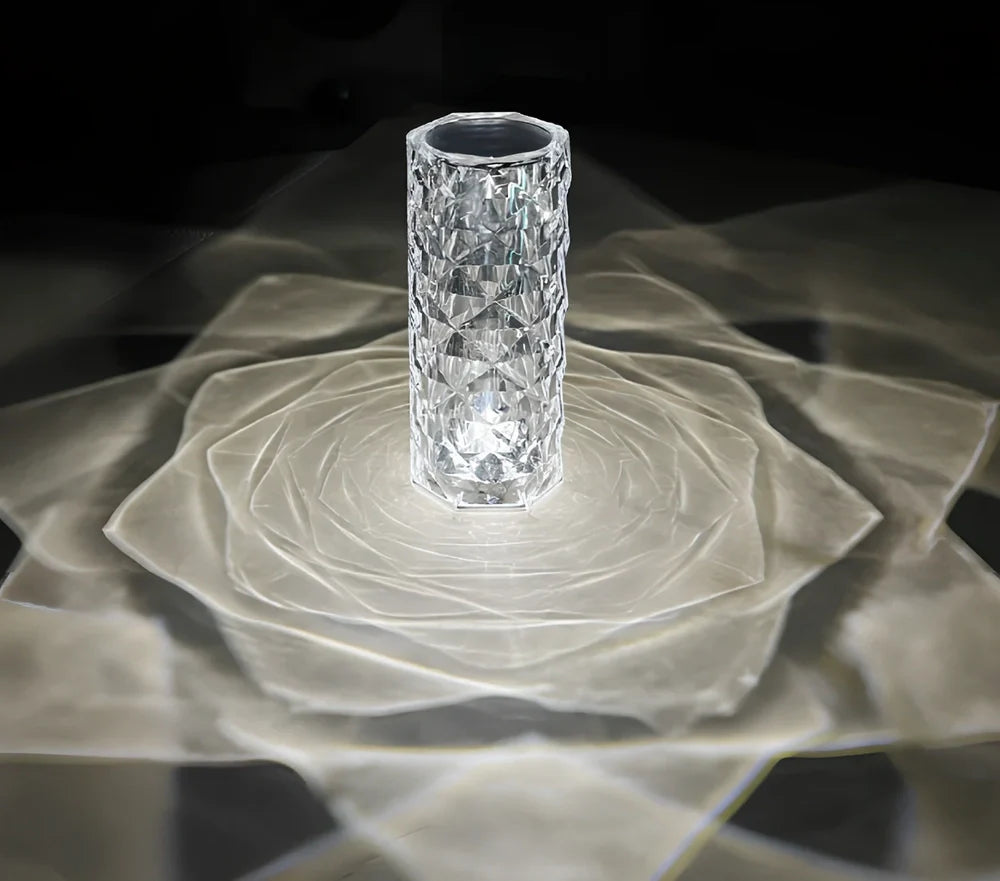 Rose Light crystal night light with USB charging cable and touch-sensitive dimming control