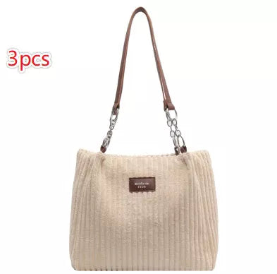 Retro corduroy women's shoulder bag with zipper closure in multiple colors