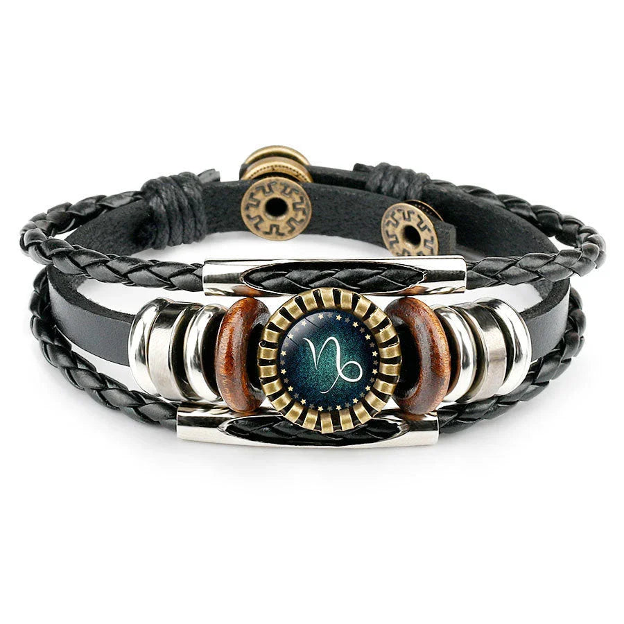 Stylish Zodiac Leather Bracelet with Captivating Glass Picture Display