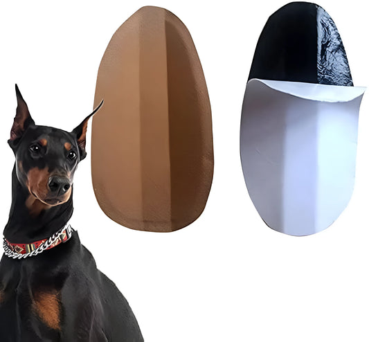 Dog ear support tool with adhesive patches and wrapper for Doberman, Sheltie, Corgi puppies.