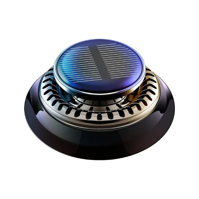Solar powered kinetic car air freshener with rotating double rings in black colour options