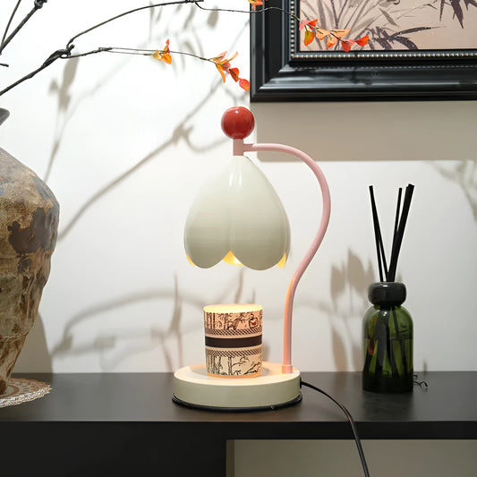 Linglan ancient style melting wax fragrance lamp with metal holder in cream white or dark green