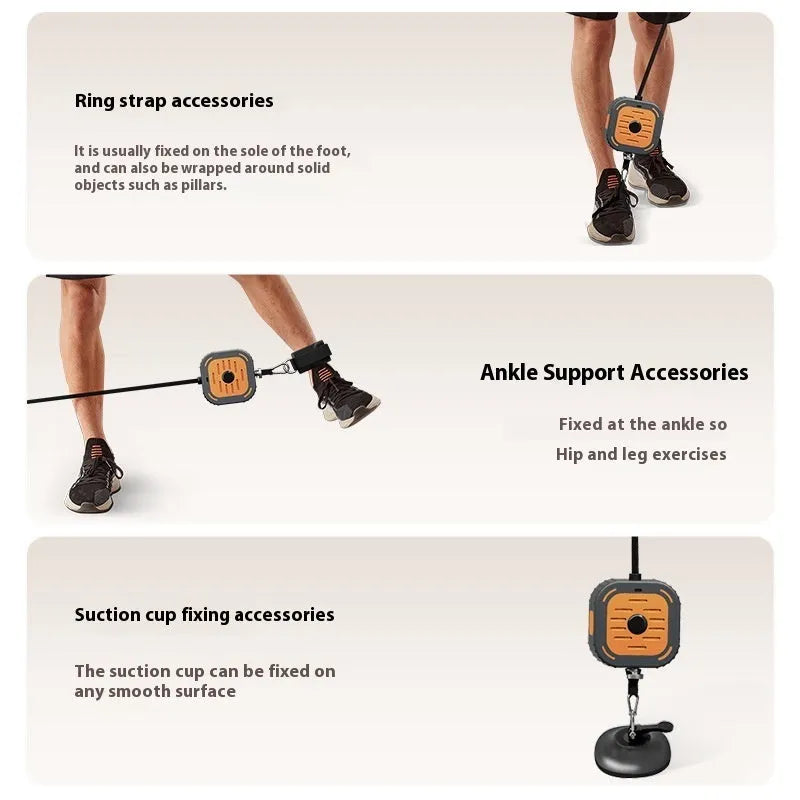 Adjustable power pump chest expander with orange resistance bands on grey background