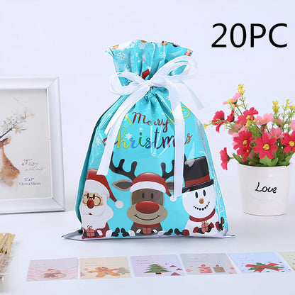 Christmas gift bag with drawstring closure in laser gold finish, 32x24cm dimensions