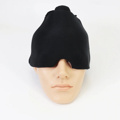 Cold Therapy Migraine Relief Hat in black and pink with soft gel design for headache relief
