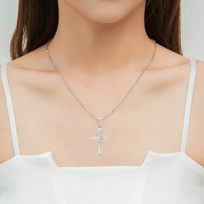 Alloy pendant necklace with diamond and eight-character cross design in gold, silver, and rose gold