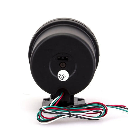 Black automotive tachometer with blue light pointer showing 0-8000 RPM scale.