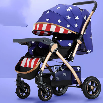 Baby stroller gift box in local gold frame with khaki blended fabric and 20cm rubber rear wheels for newborn use