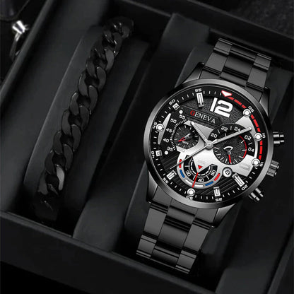 Men's stainless steel watch and coordinating bracelet set in various color options