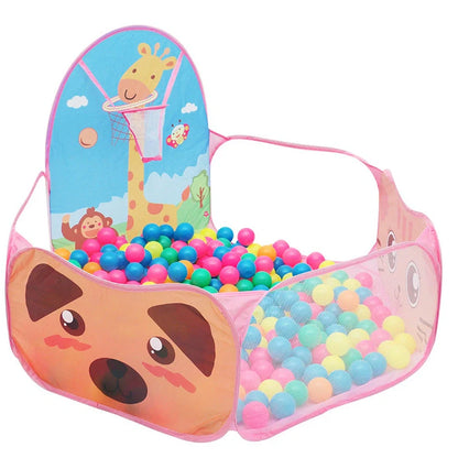 Blue children's folding tent with ocean ball pool for developmental play