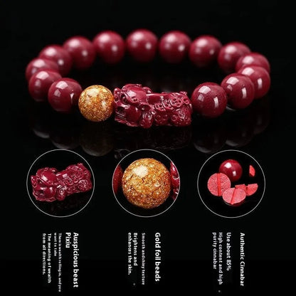 Purple gold sandstone and cinnabar totem bracelet with polished stone beads.