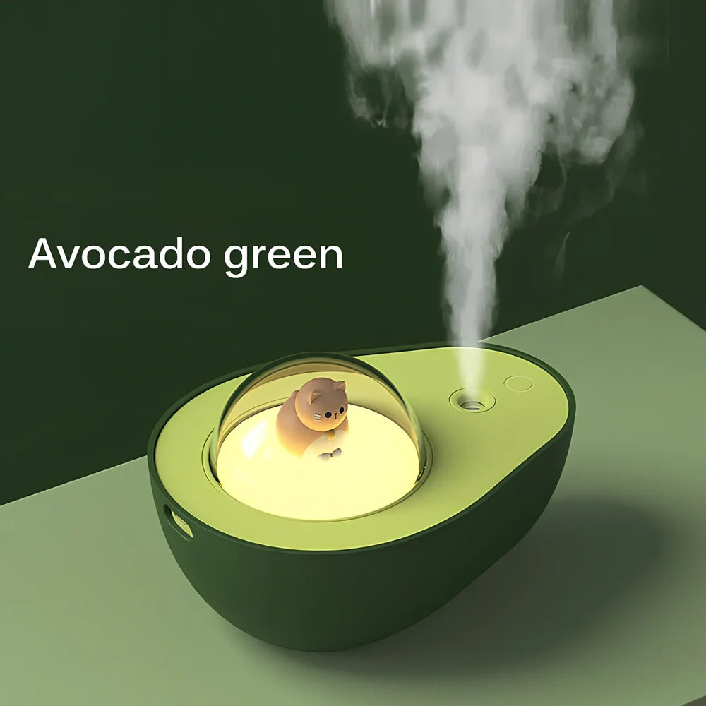 Green avocado-shaped USB humidifier with 1-litre water tank and compact design