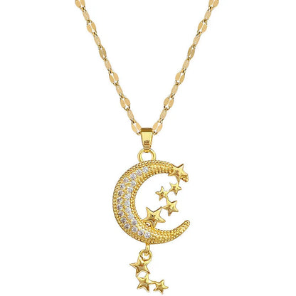 A218 stainless steel necklace with geometric moon pendant featuring copper detailing on an image style chain