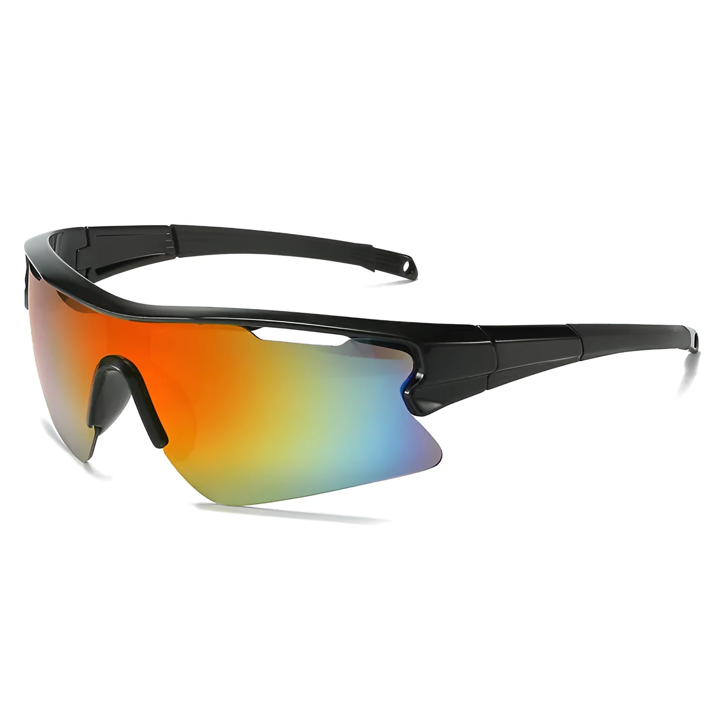 Windproof sports sunglasses with adjustable pads in black frame and grey lens for outdoor cycling