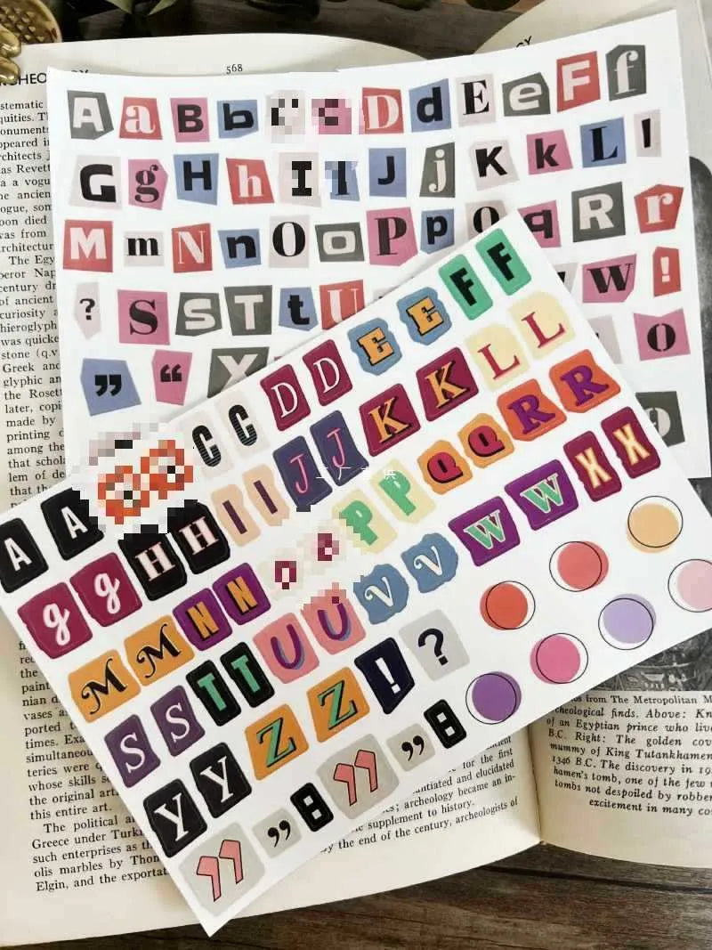 English letters and numbers symbol label sticker material decoration stickers in cute style with 5 sets