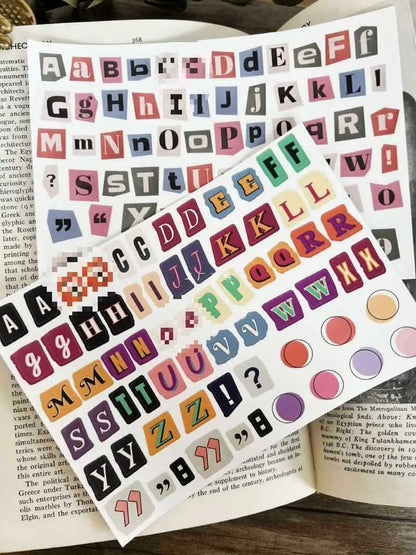 English letters and numbers symbol label sticker material decoration stickers in cute style with 5 sets