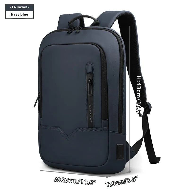 Lightweight men's polyester commuter backpack with USB charging port in multiple colour options.