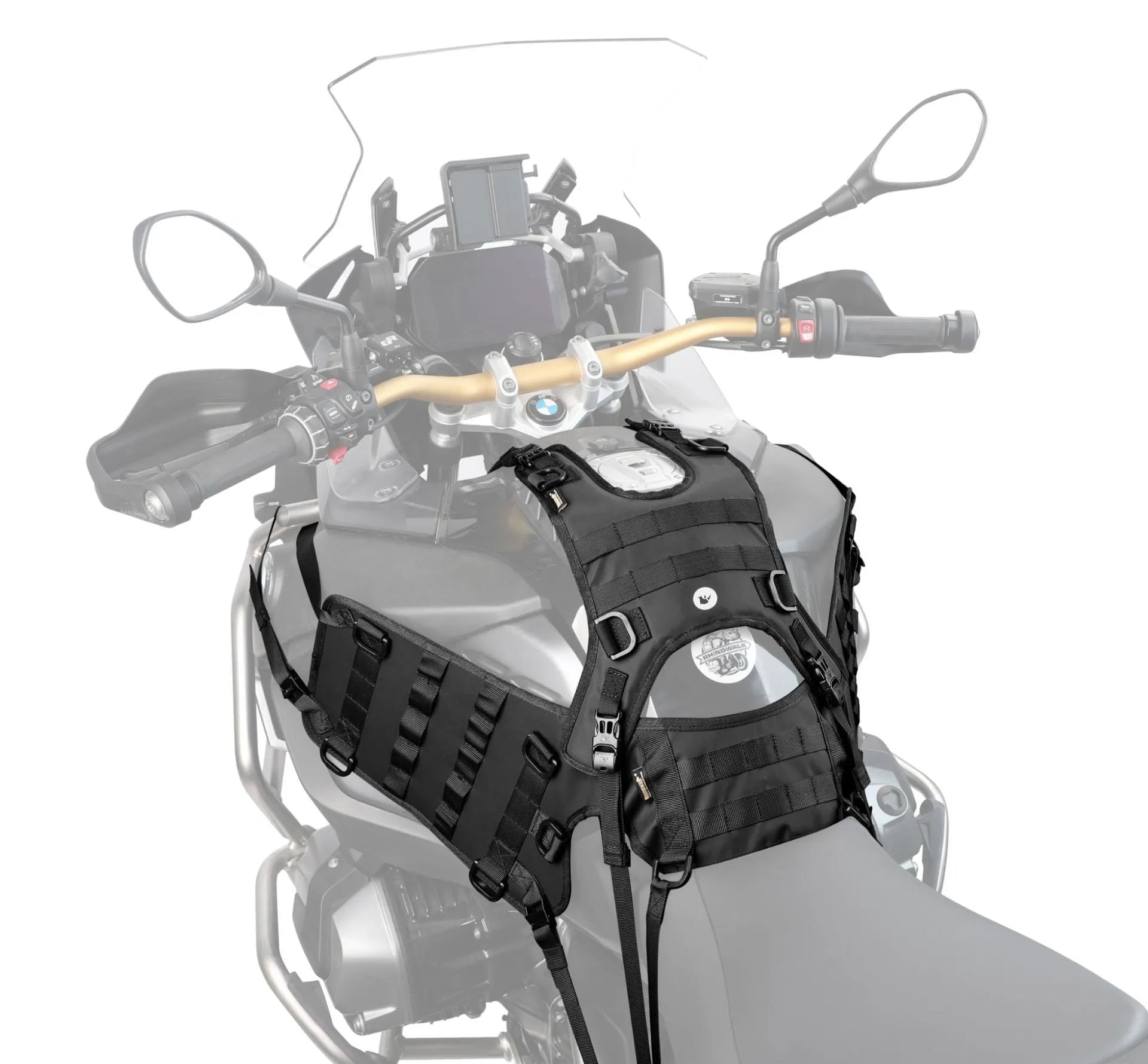 Black motorcycle fuel tank mount base measuring 100x40cm with polyester construction