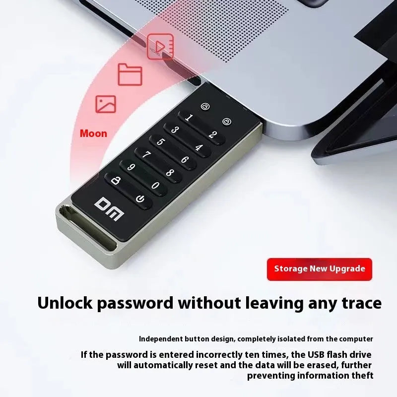 64GB metal USB 3.0 flash drive with fingerprint scanner and encryption button
