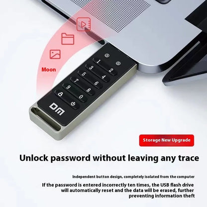 64GB metal USB 3.0 flash drive with fingerprint scanner and encryption button