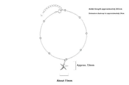 S925 sterling silver anklet with starfish charm and adjustable 16-20cm length