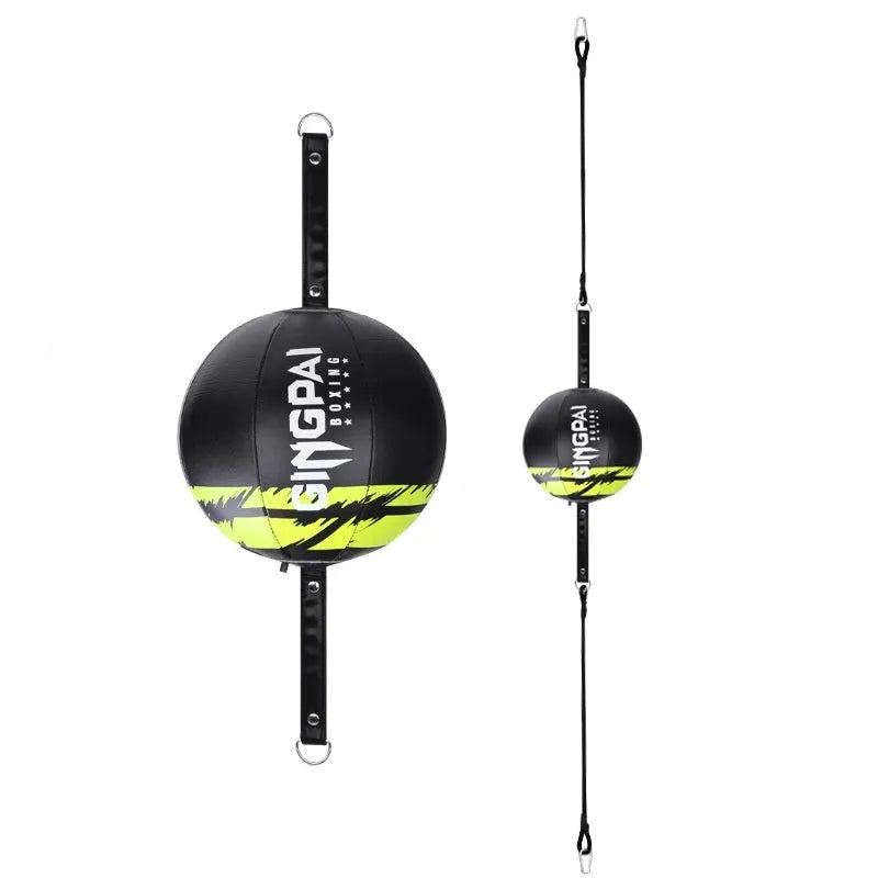 Black hanging speed ball for boxing reaction training with adjustable height mechanism