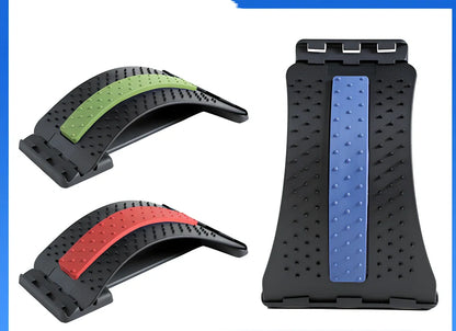 Blue and black waist stretcher massage cushion with 8 heads for lumbar support and infrared therapy