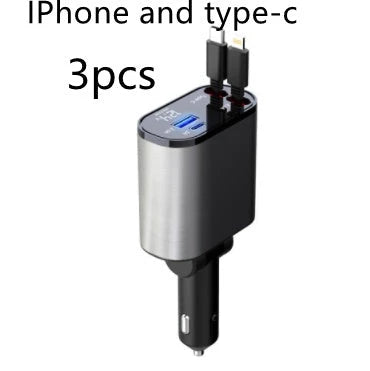 A sleek, metal 100W car charger with USB and Type-C ports for fast charging on the go