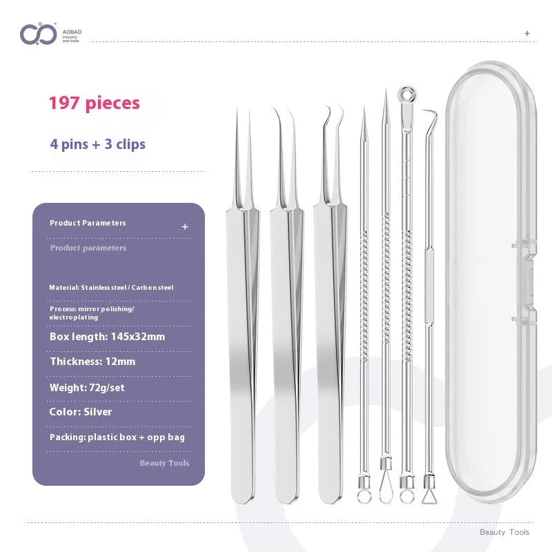 4-piece silver metal acne needle set for blackhead extraction with ultra fine pointed tips