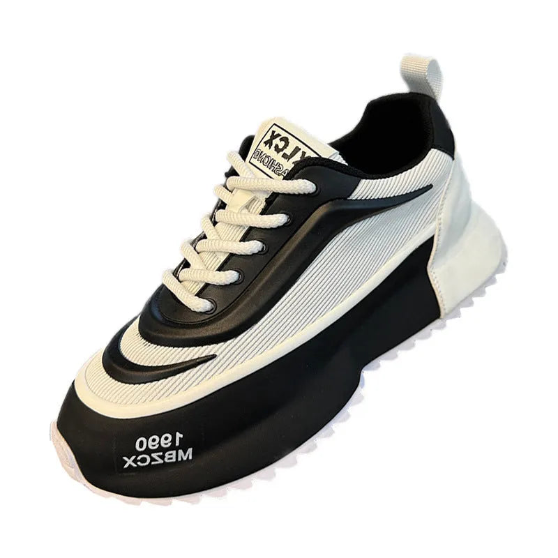 Men's Mesh Running Sneakers with Round Toe, Mid Heel 3-5cm, Front Lace-Up, Sewn Sole, Sizes 38-43, Colours White, White Green, Black, White Black, Summer Sports Trainers for Youth
