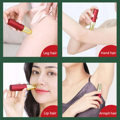 Lipstick-shaped rechargeable hair trimmer with floating 3D head for painless grooming of sensitive areas