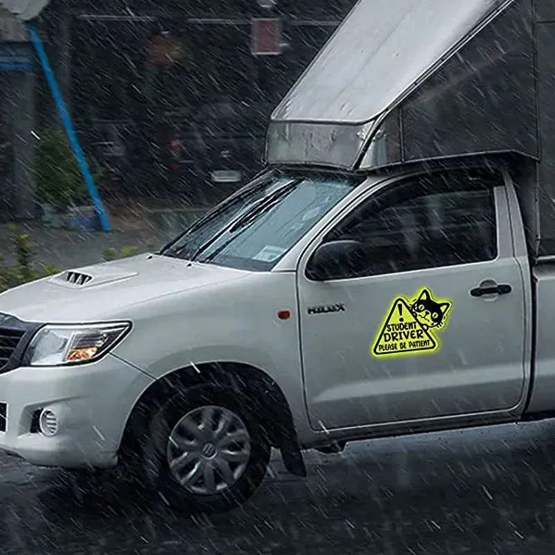 Three magnetic reflective stickers with cat, panda, and duck designs for waterproof outdoor applications