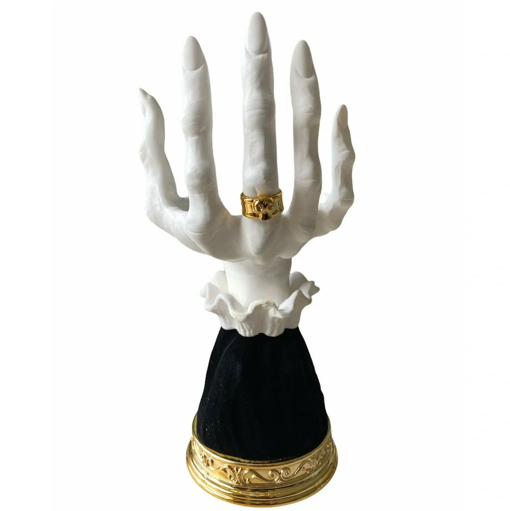 Halloween witch palm candle holder with handmade resin construction measuring 8x8x25cm