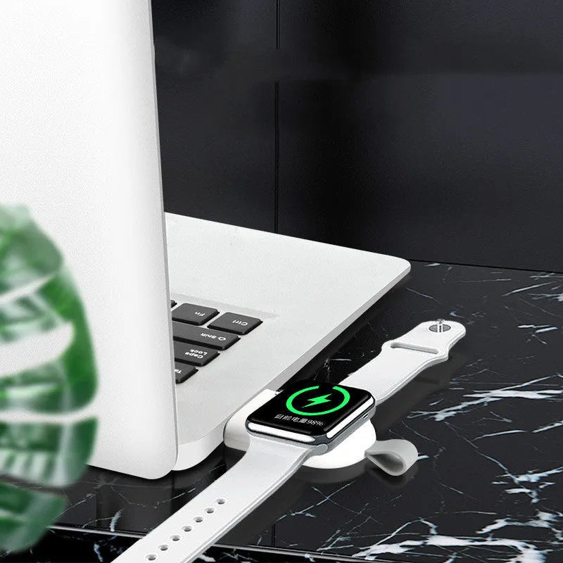 Portable Apple Watch wireless charging dock station with USB cable and built-in battery