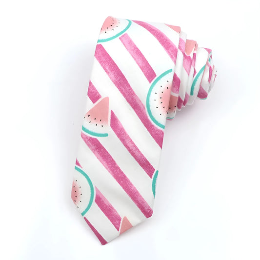 A narrow Korean-style cotton bow tie featuring a cartoon print, shown in a selection of colours.