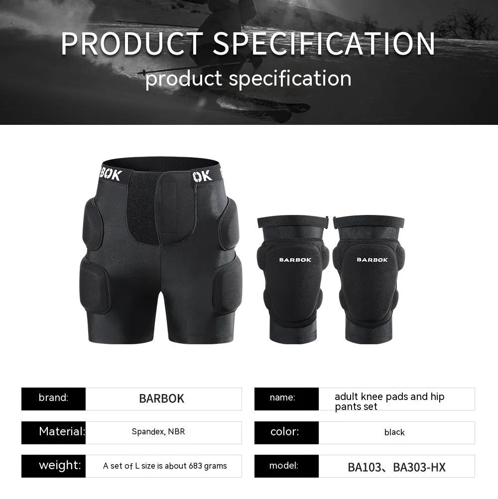 Black roller skating hip pad pants with NBR foam protection panels for skateboarding