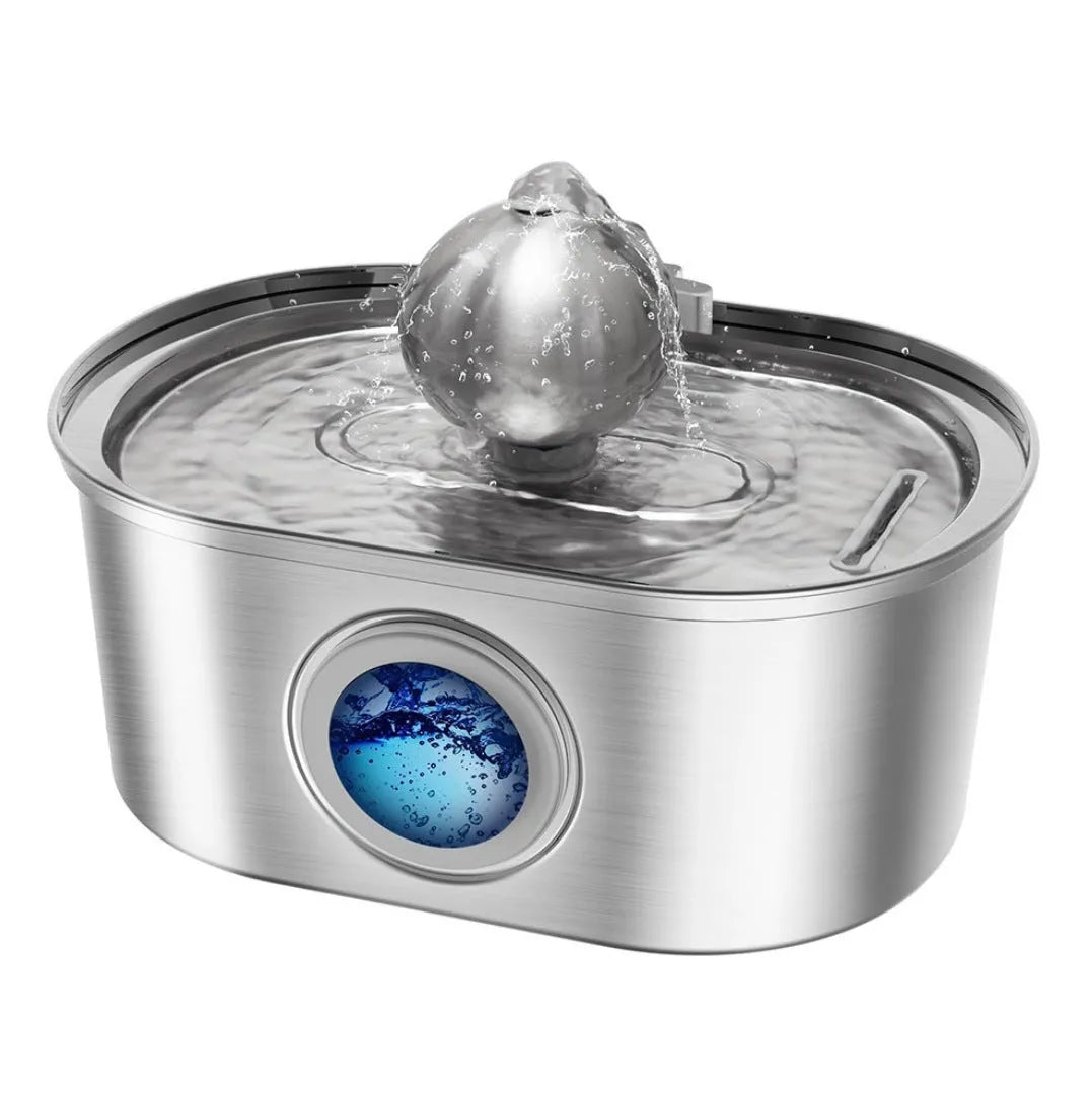 Stainless steel round pet water dispenser with 4L capacity and multiple outlet options