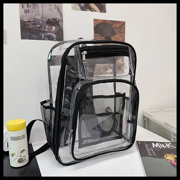 Transparent PVC waterproof backpack with voile inner bag in choice of colours.
